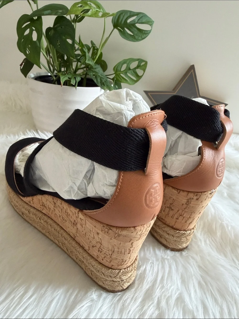 Tory Burch Black Crisscross Espadrille Wedge Sandals